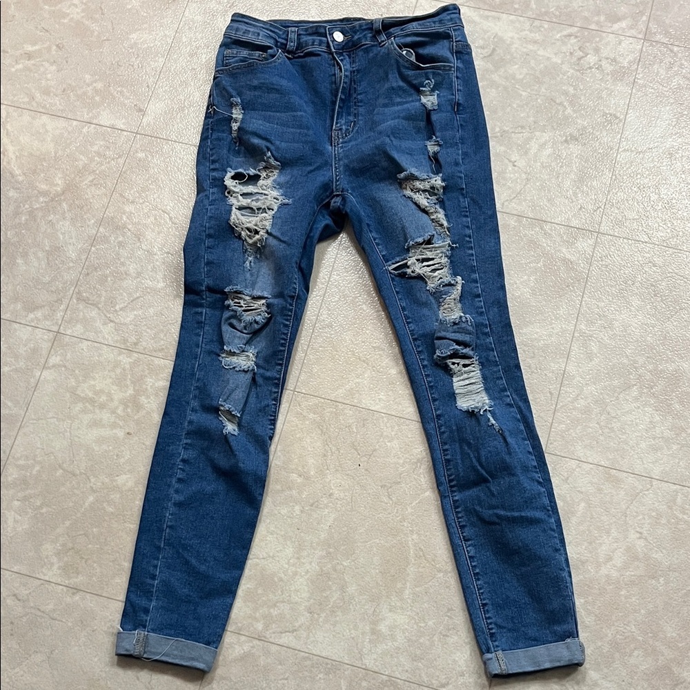 SHEIN Ripped Blue Skinny Jeans L